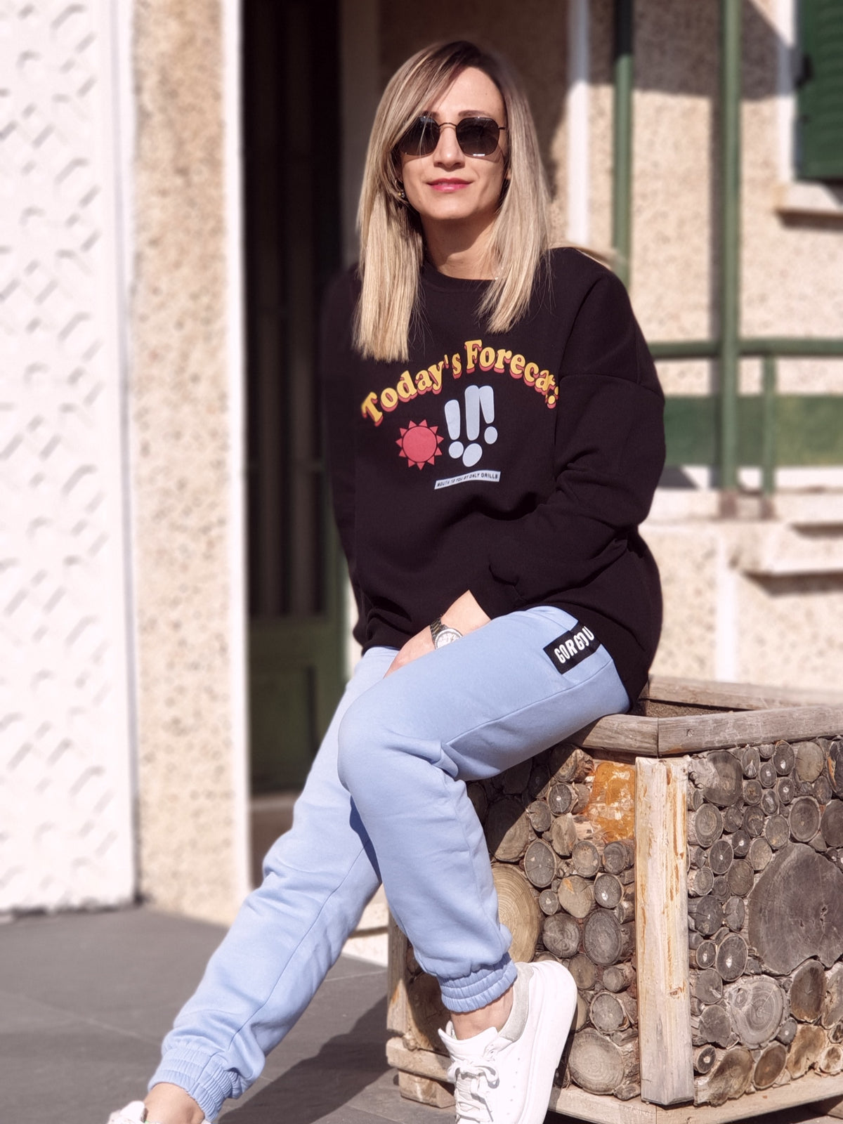 İçi Şardonlu Baskılı Siyah Sweat