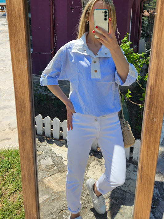 Gold Çıt çıt Detaylı Poplin Gömlek/Sweat