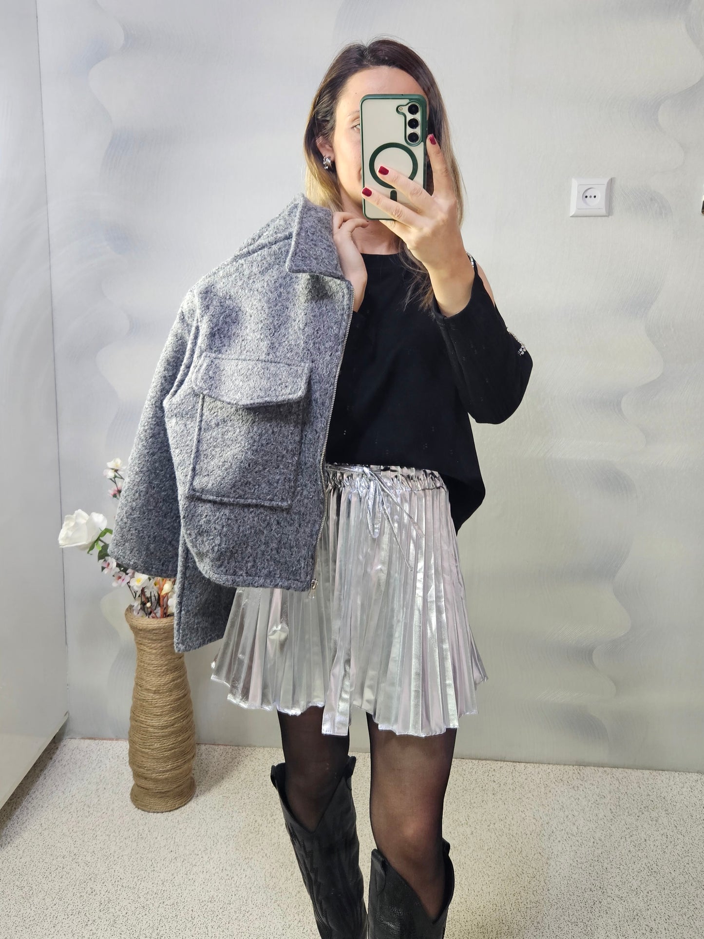 Beli Lastikli Plise Silver Etek