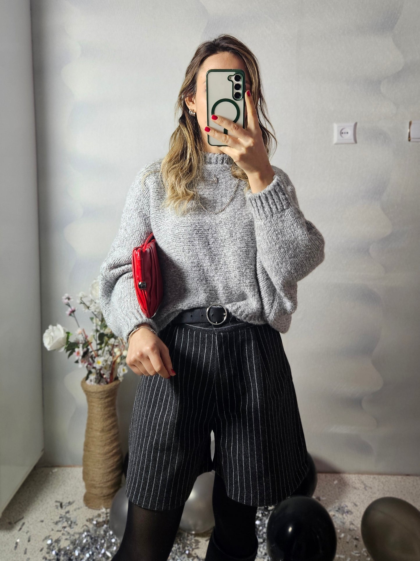 Çizgili Şehir Boy Kaşe Şort