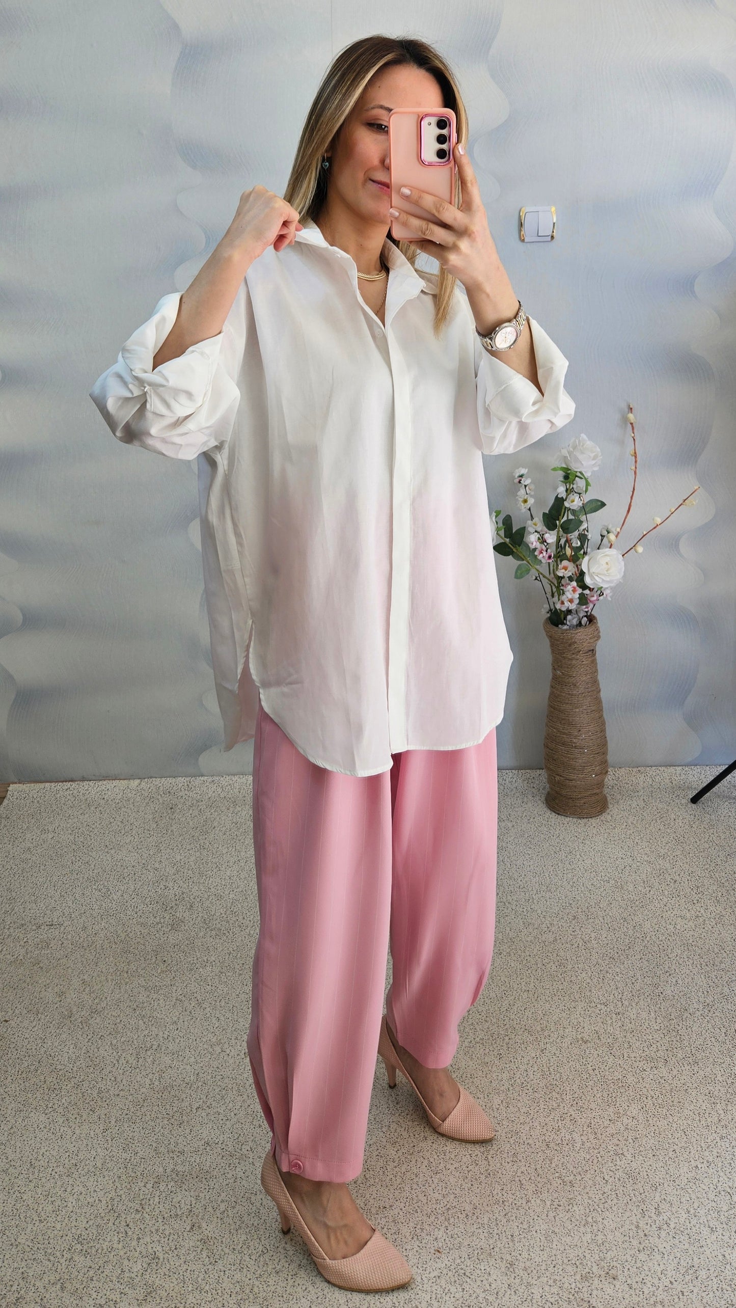 Pamuk Kumaş Önden Gizli Düğmeli Beyaz Gömlek