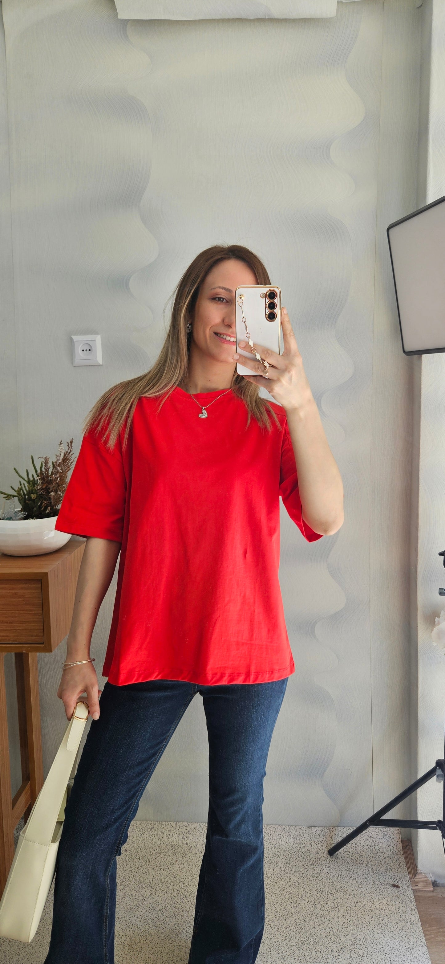 Yarım Kol Kırmızı Basic Tshirt