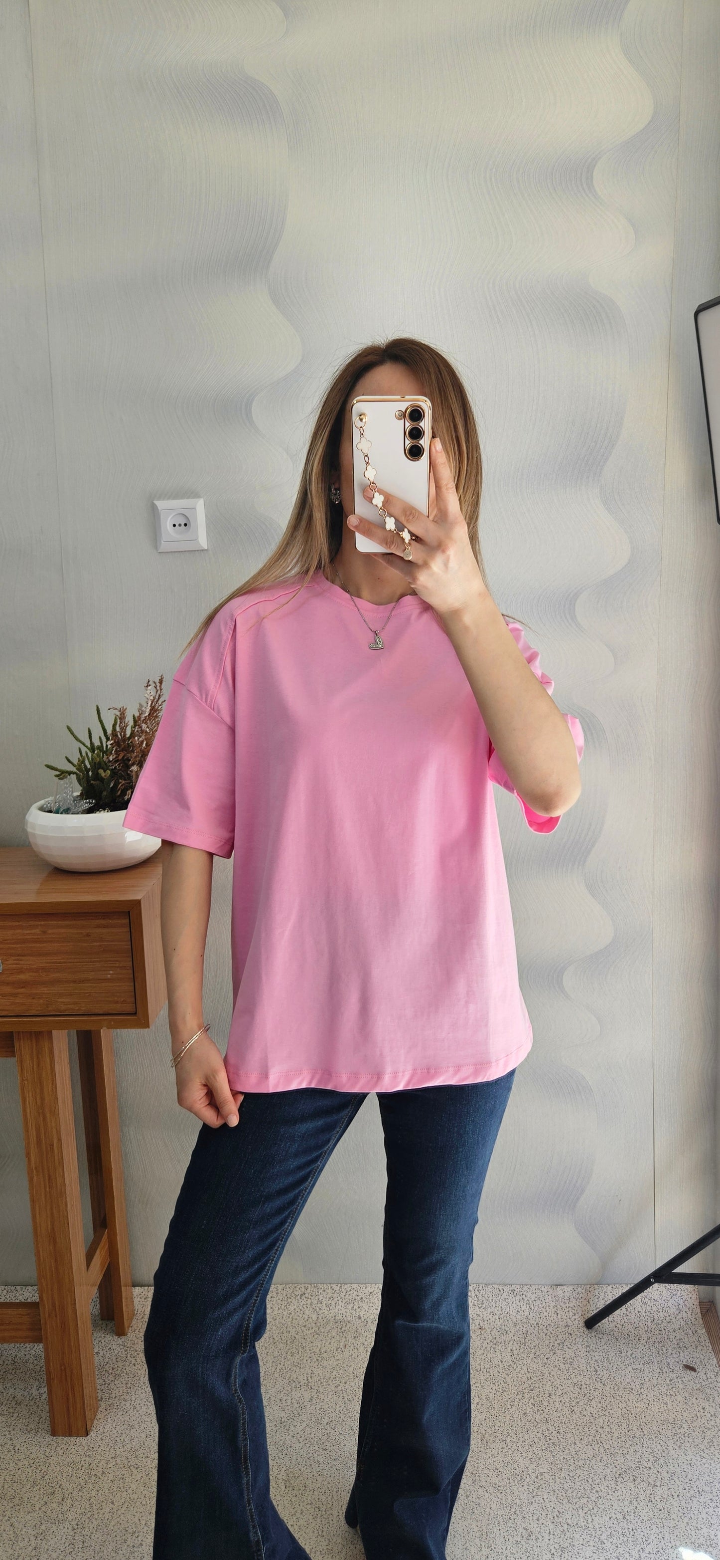 Yarım Kol Pembe Basic Tshirt