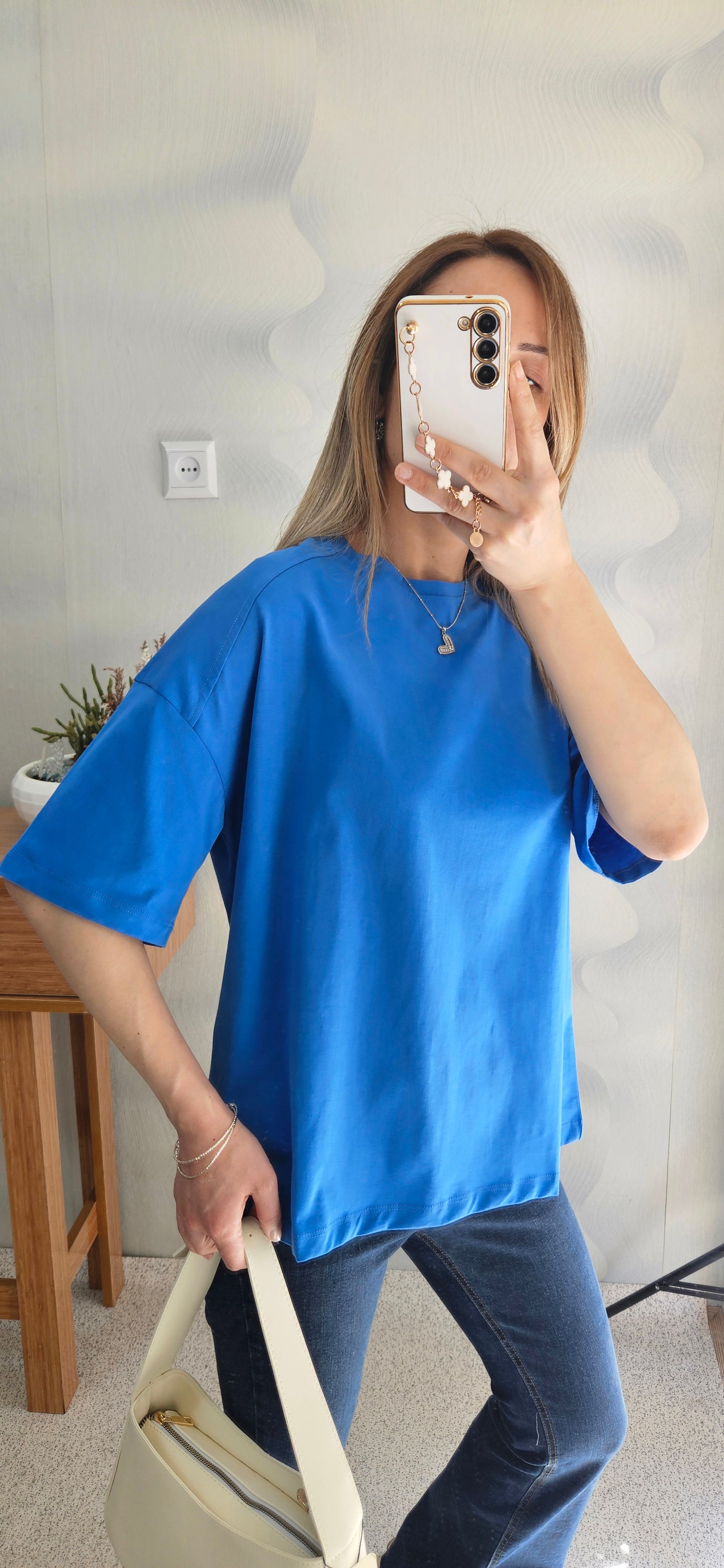 Yarım Kol Mavi Basic Tshirt