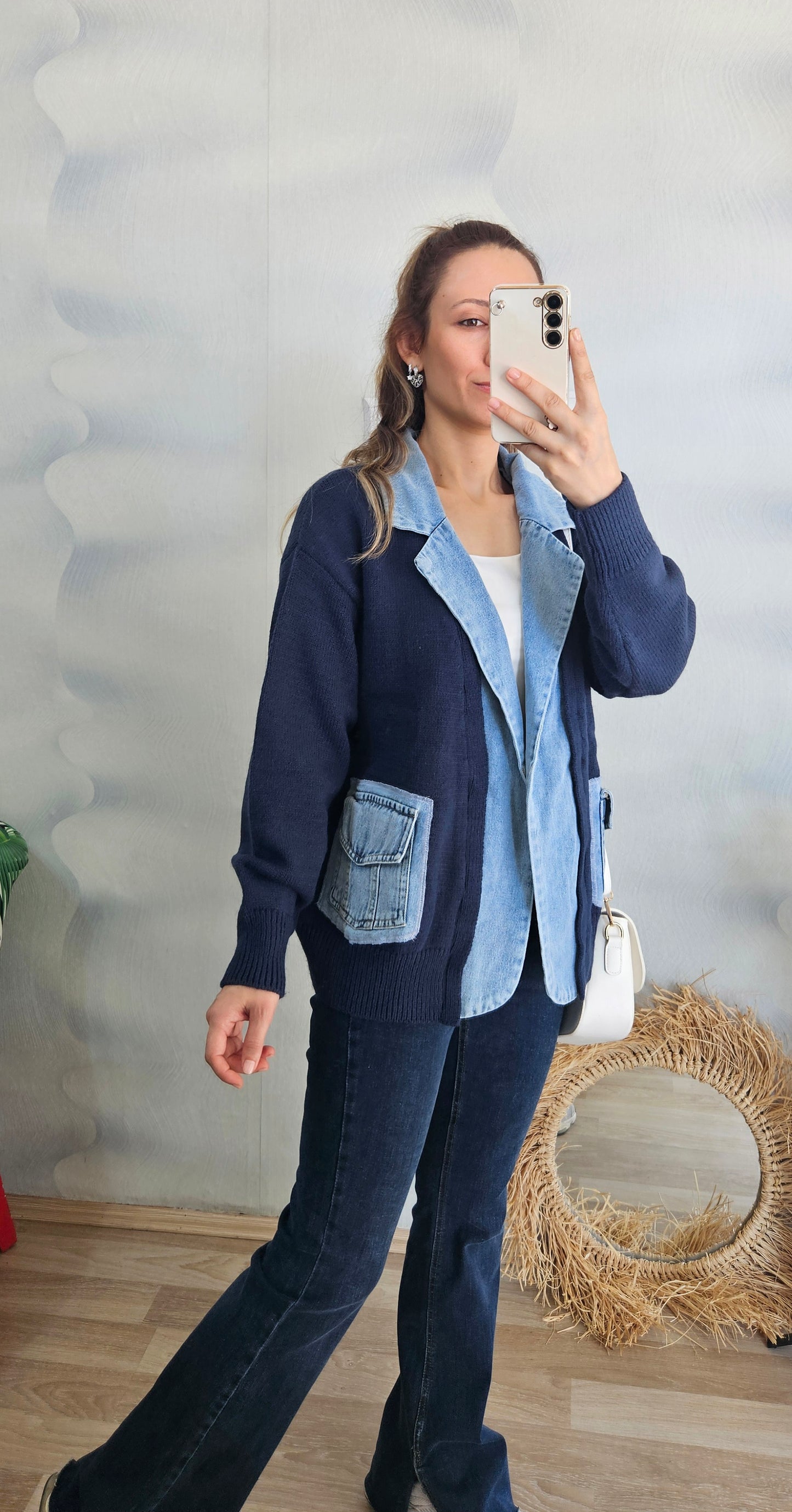 Kot Garnili Triko Lacivert Ceket