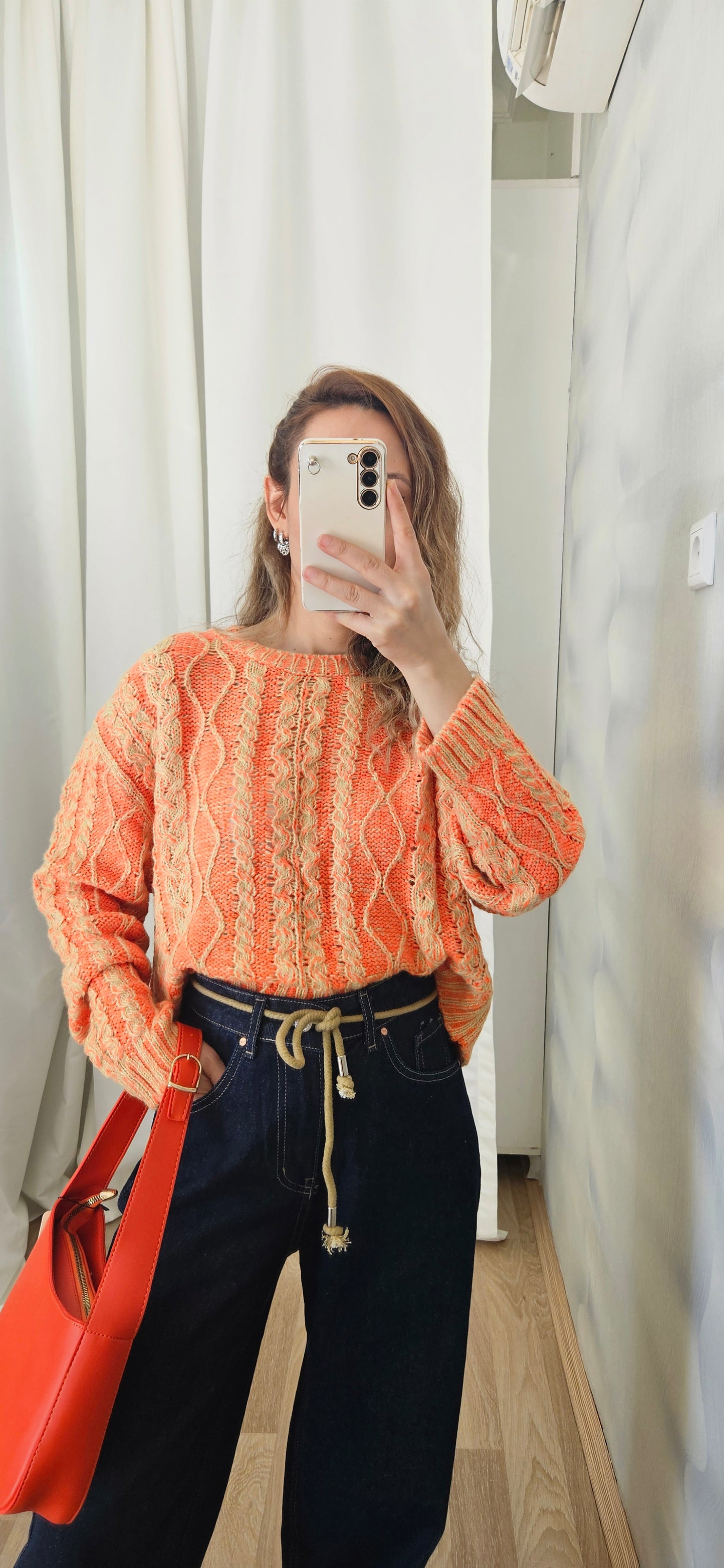 Koyu Lacivert Hasır Kemerli Palazzo Jean