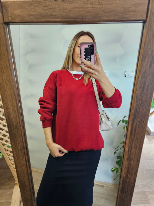 İçi Şardonlu Oversize Bordo Sweat