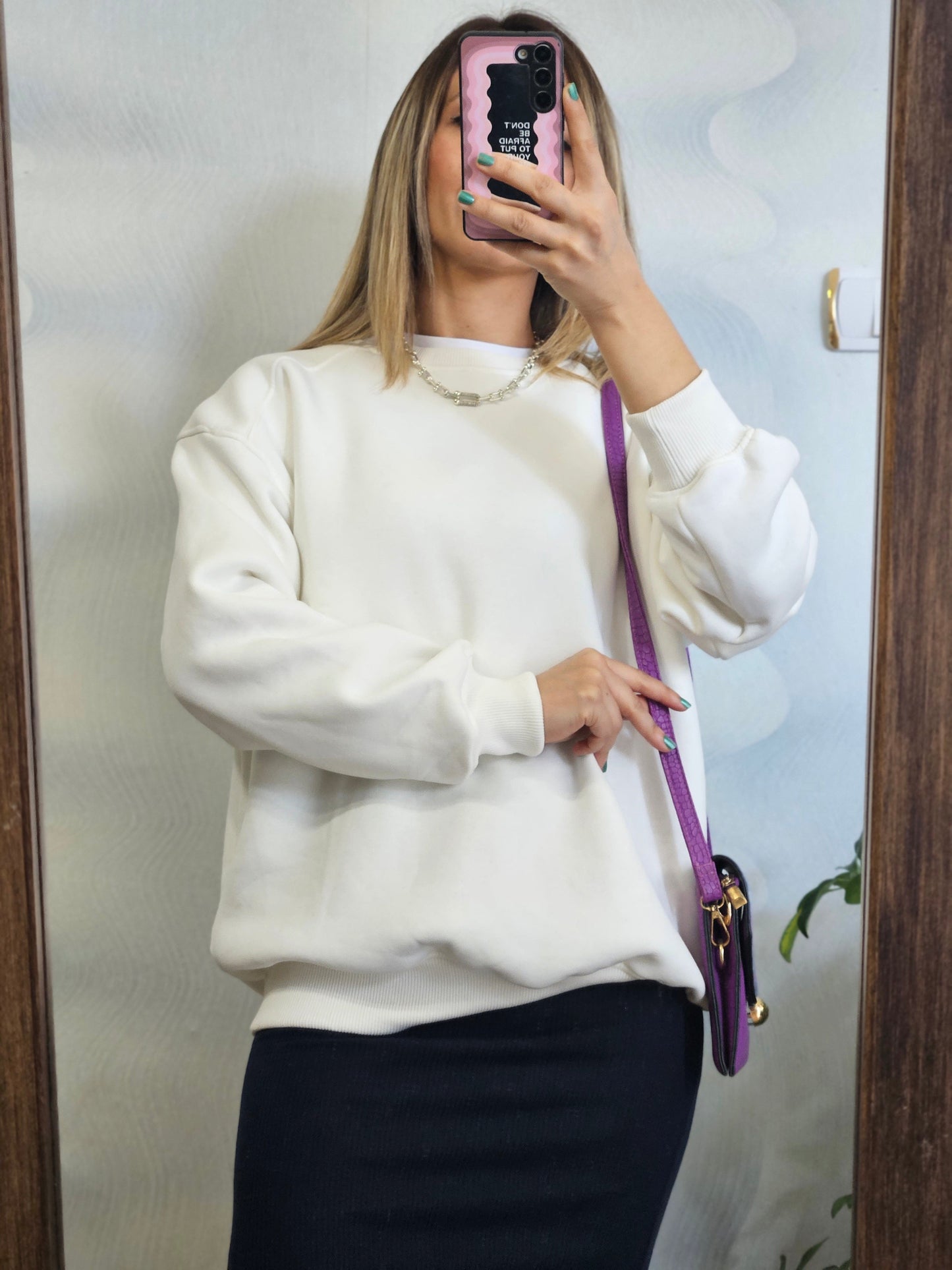 İçi Şardonlu Oversize Siyah Sweat