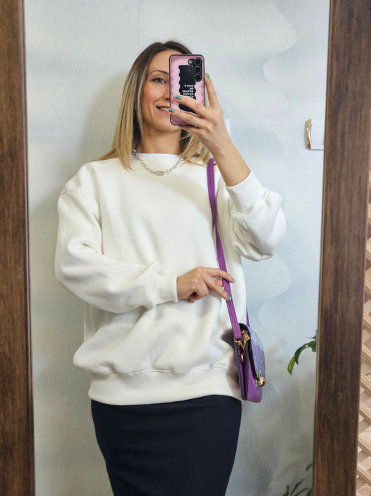 İçi Şardonlu Oversize Ekru Sweat