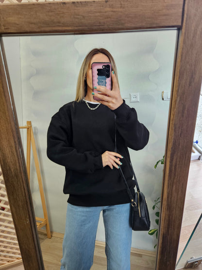 İçi Şardonlu Oversize Siyah Sweat