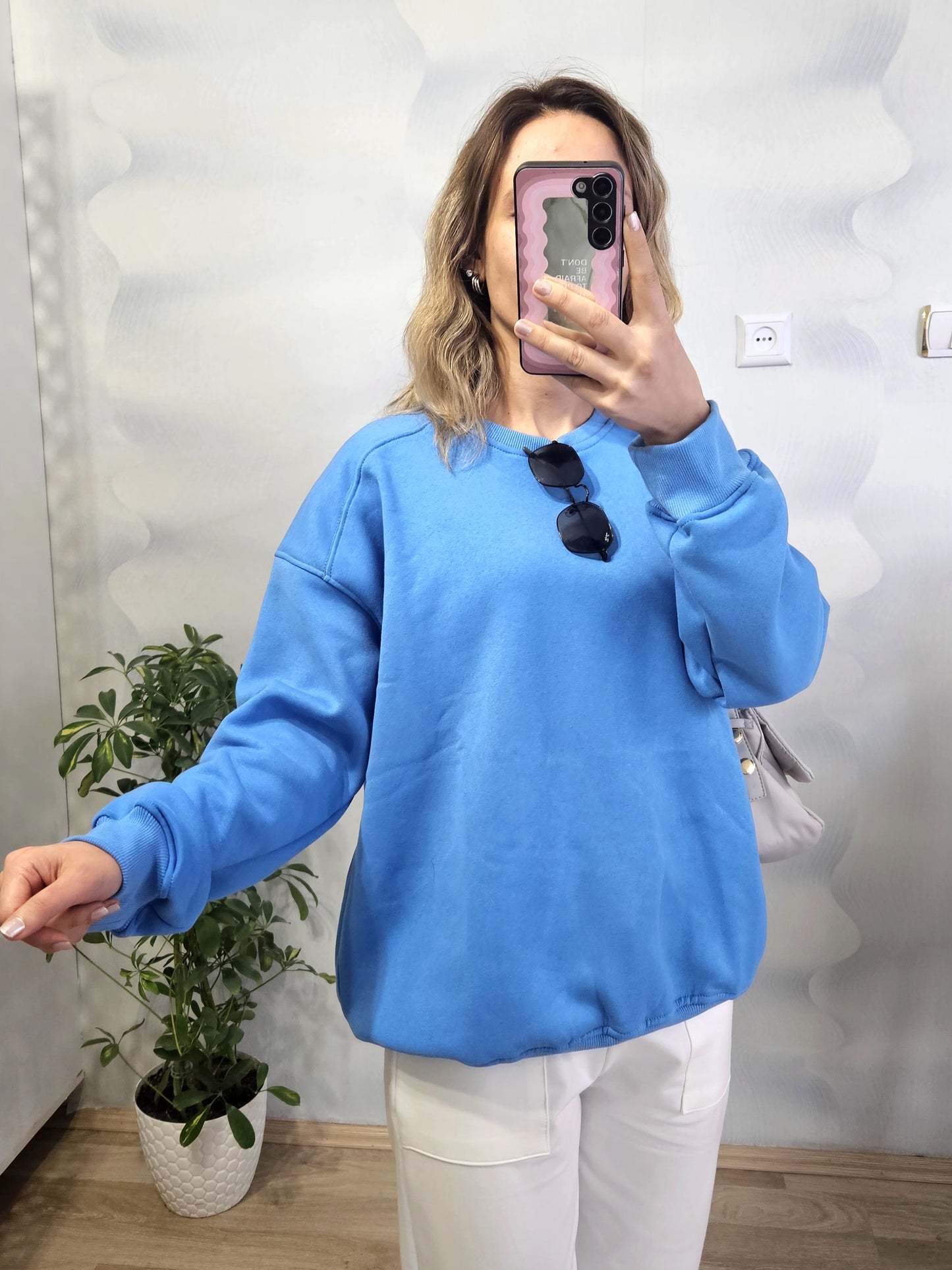 İçi Şardonlu Oversize Mavi Sweat