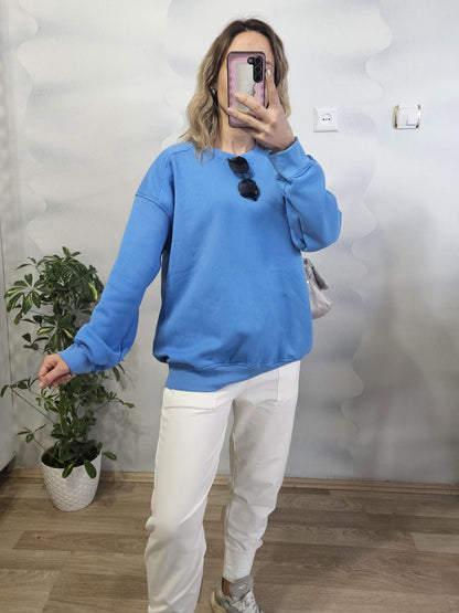 İçi Şardonlu Oversize Mavi Sweat