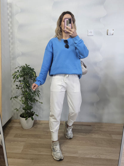 İçi Şardonlu Oversize Mavi Sweat