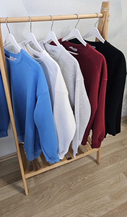 İçi Şardonlu Oversize Mavi Sweat