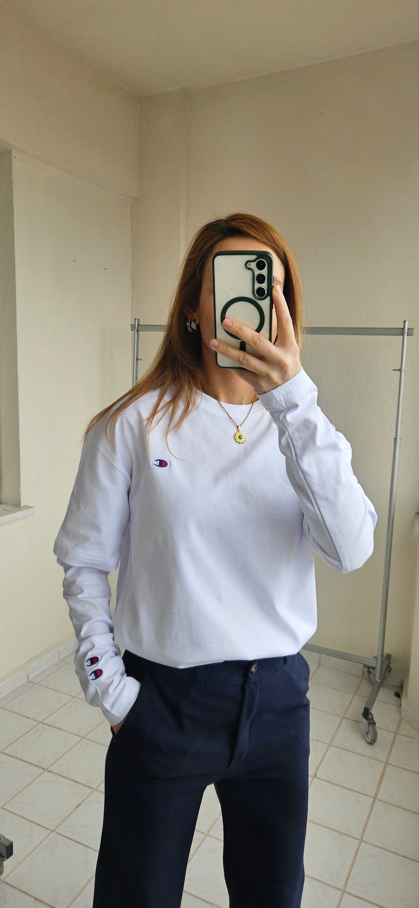 Nakışlı Uzun Kol Beyaz Penye Sweat