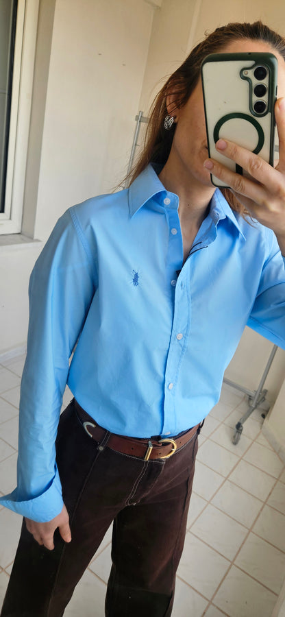 Nakışlı Slim Fit Mavi Gömlek