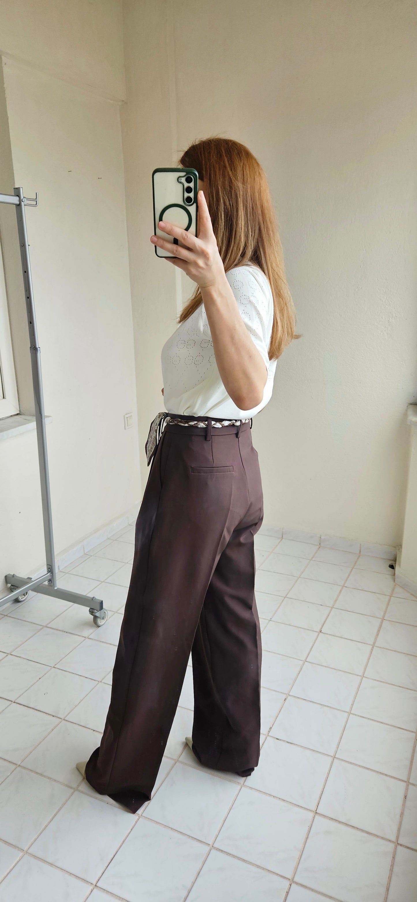 Kemerli Acı Kahve Kumaş Palazzo Pantolon