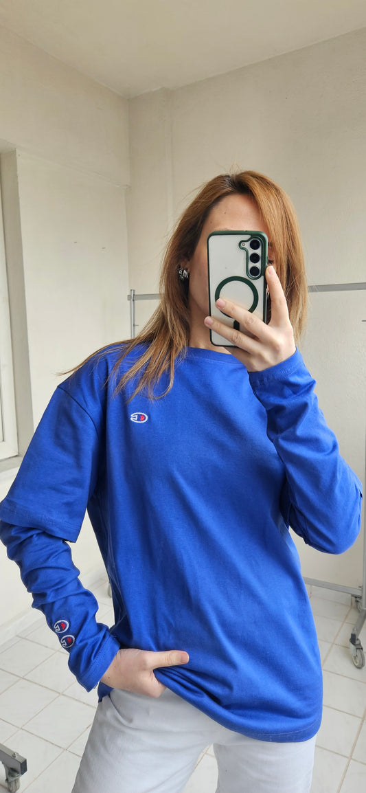 Nakışlı Uzun Kol Mavi Penye Sweat