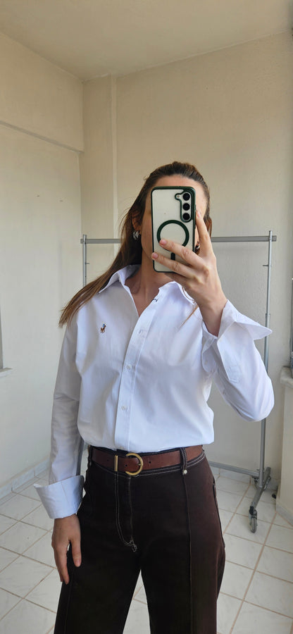 Nakışlı Slim Fit Beyaz Gömlek