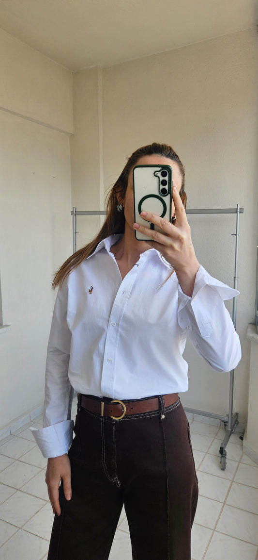 Nakışlı Slim Fit Beyaz Gömlek