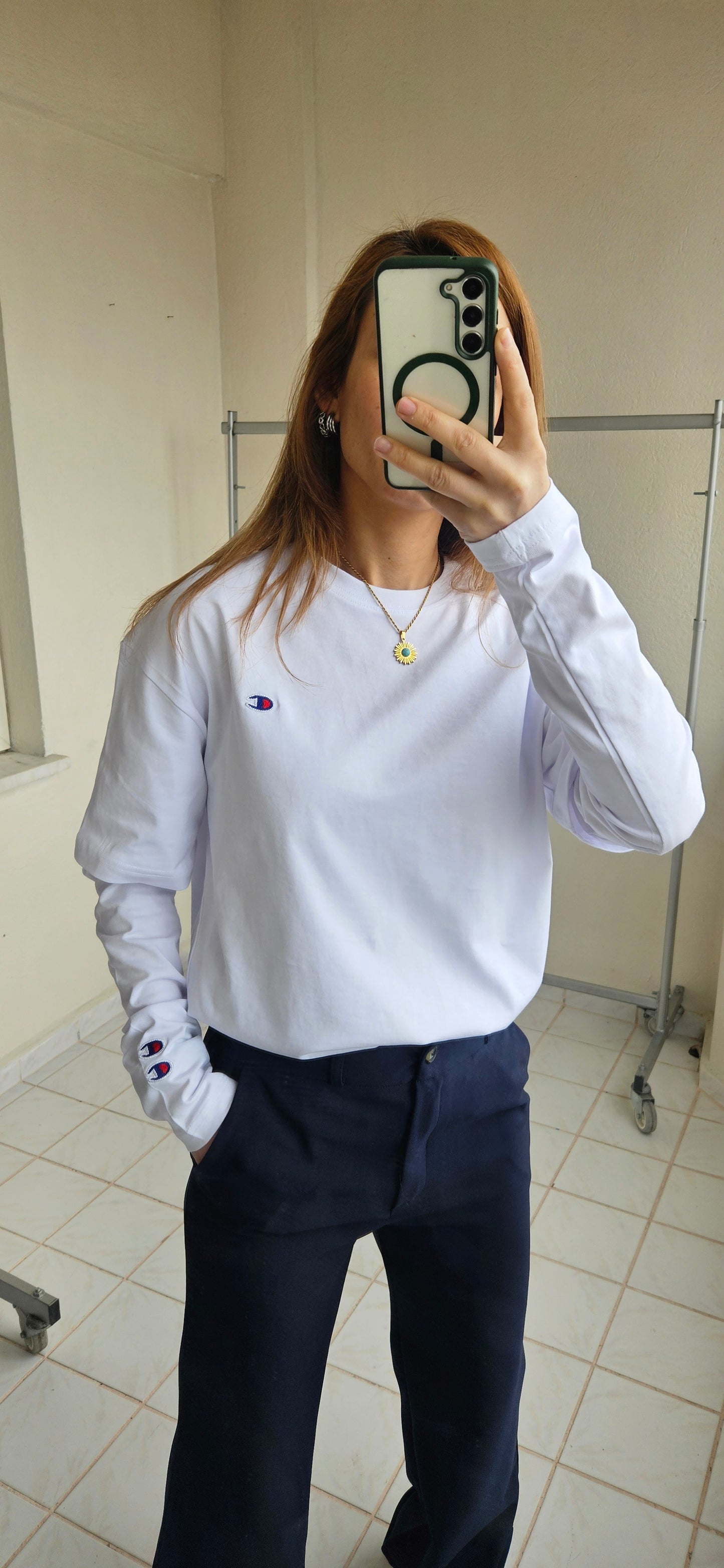 Nakışlı Uzun Kol Beyaz Penye Sweat