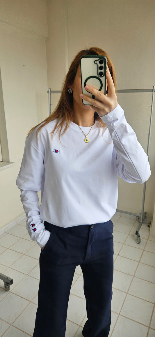 Nakışlı Uzun Kol Beyaz Penye Sweat