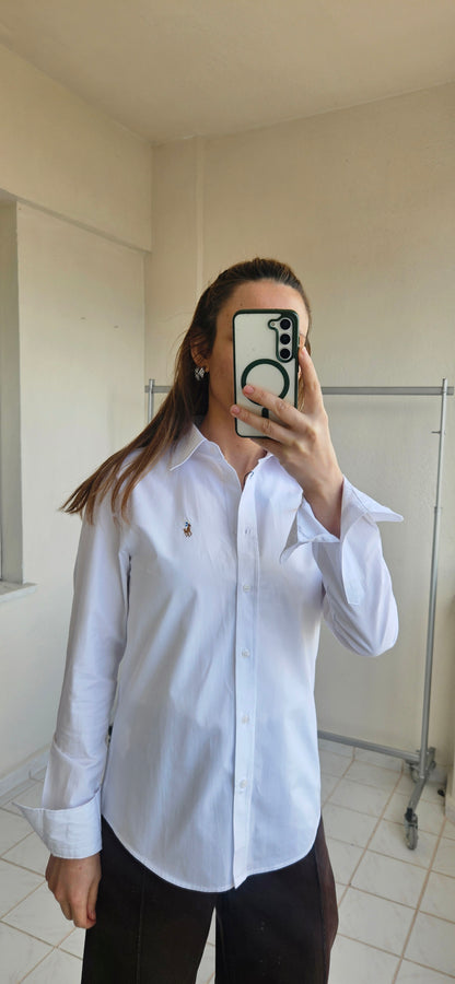 Nakışlı Slim Fit Beyaz Gömlek