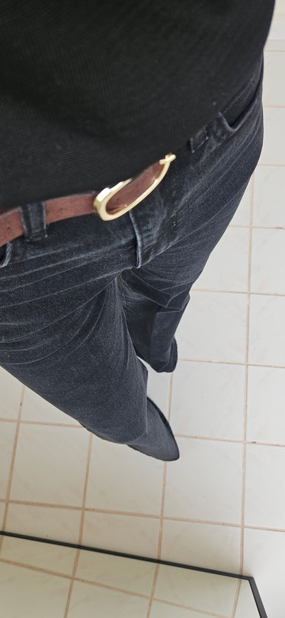 Kemerli Az Likralı İspanyol Paça Koyu Füme Jean