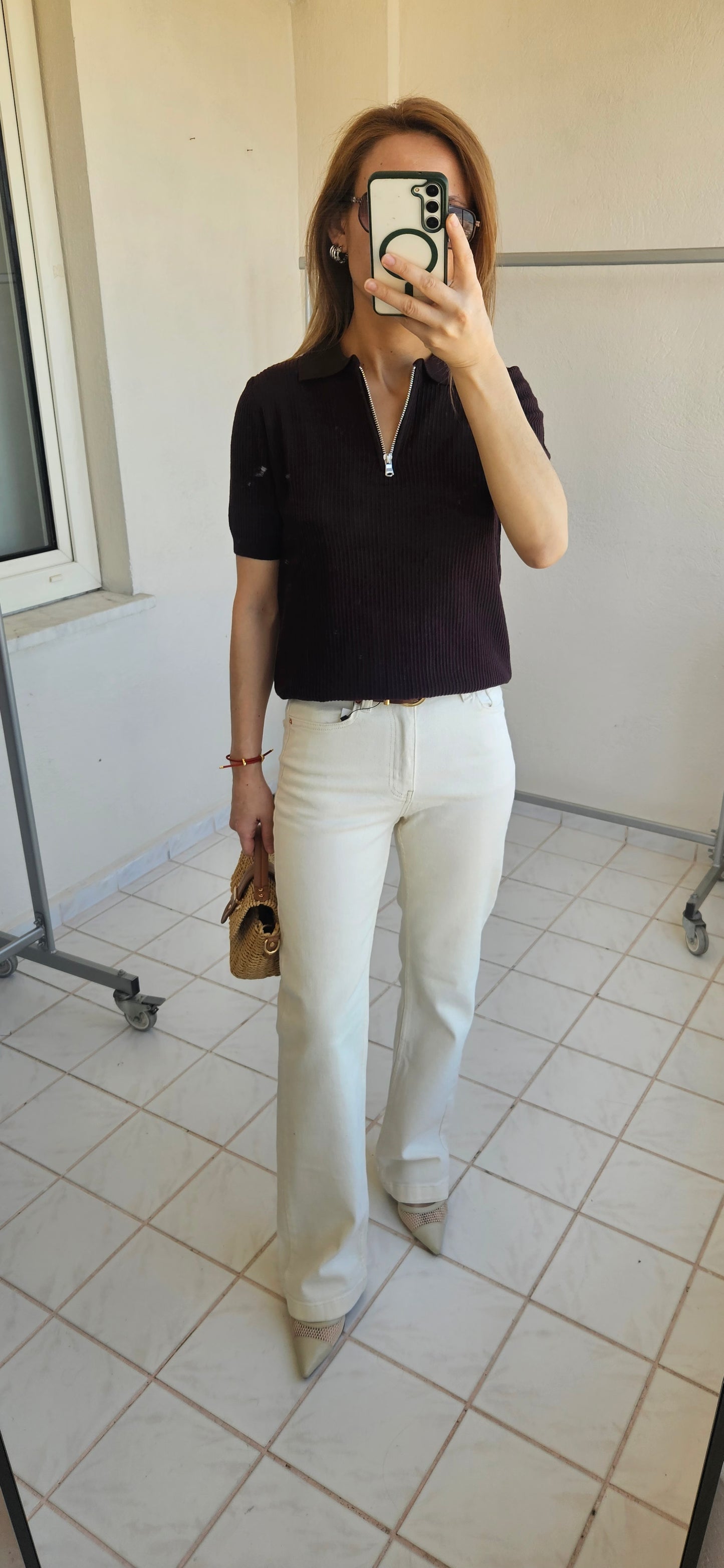 Yüksek Bel Az Likralı Krem Jean