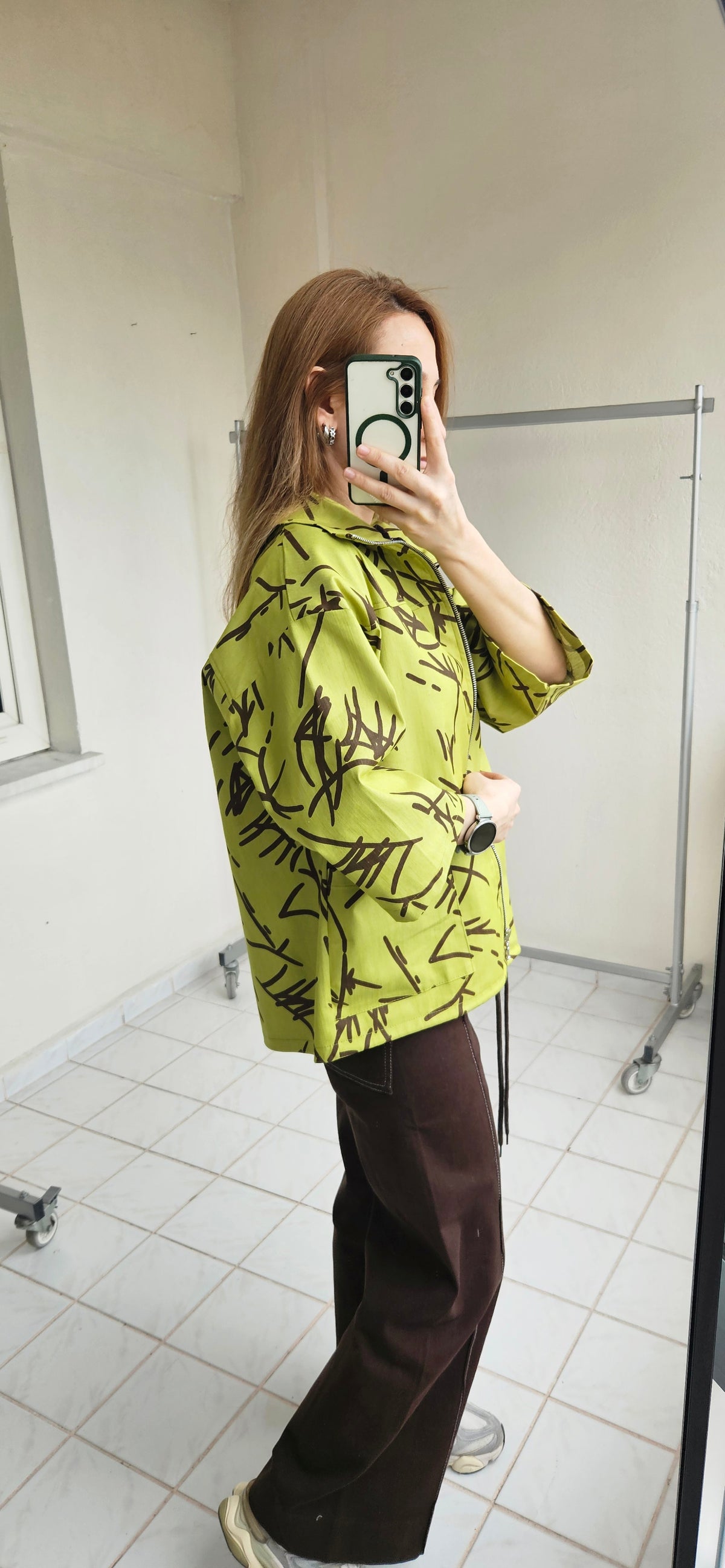 Gabardin Kumaş Fakir Kol Yağ Yeşili Ceket