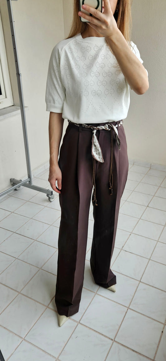 Kemerli Acı Kahve Kumaş Palazzo Pantolon