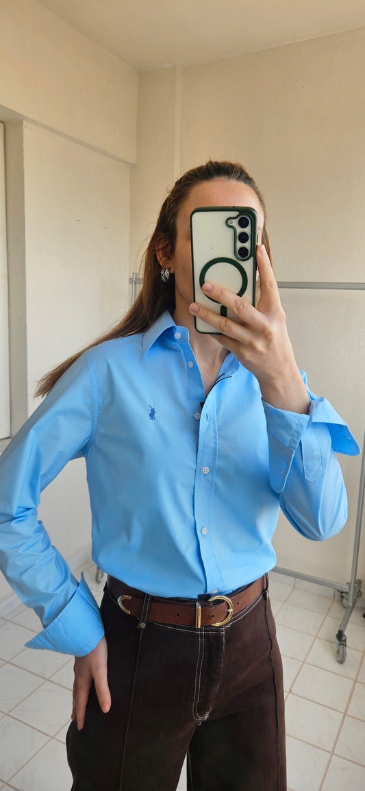 Nakışlı Slim Fit Mavi Gömlek