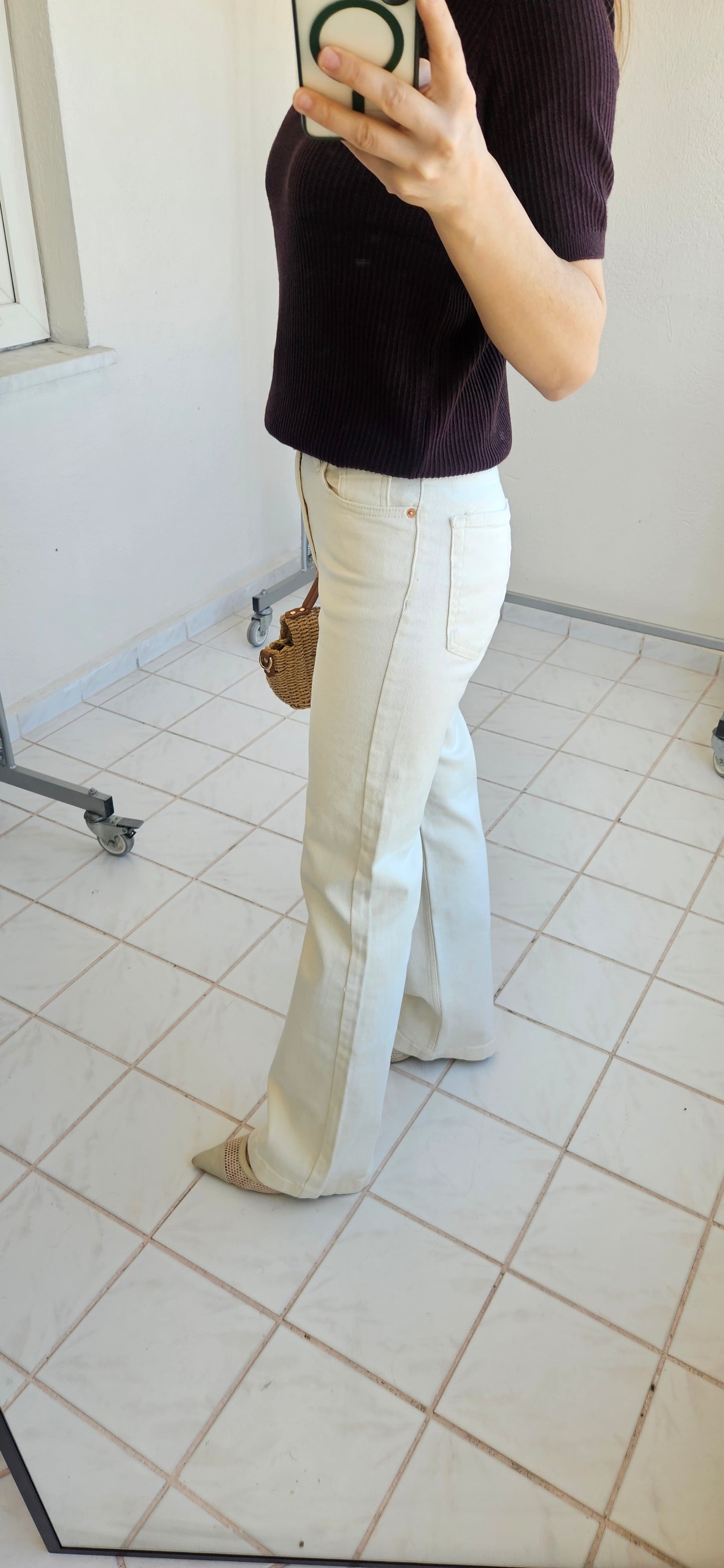Yüksek Bel Az Likralı Krem Jean
